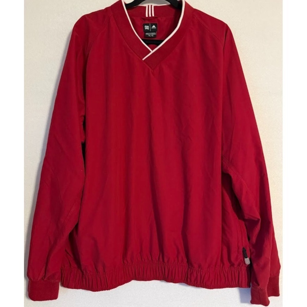 Adidas ClimaProof Windbreaker Pullover Men XL Red V Neck Golf Jacket Lightweight